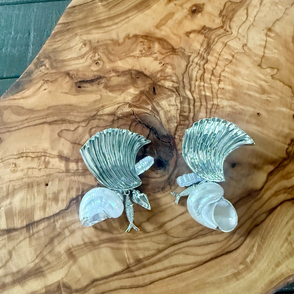 Silver-Tone Shell Statement Clip-On Earrings - Silver
